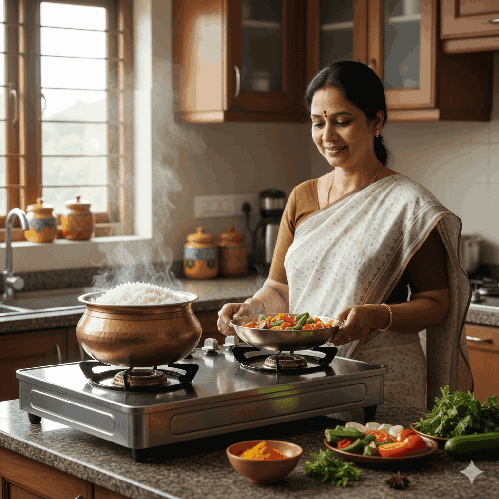 Experienced house cook preparing hygienic meals at home in Visakhapatnam