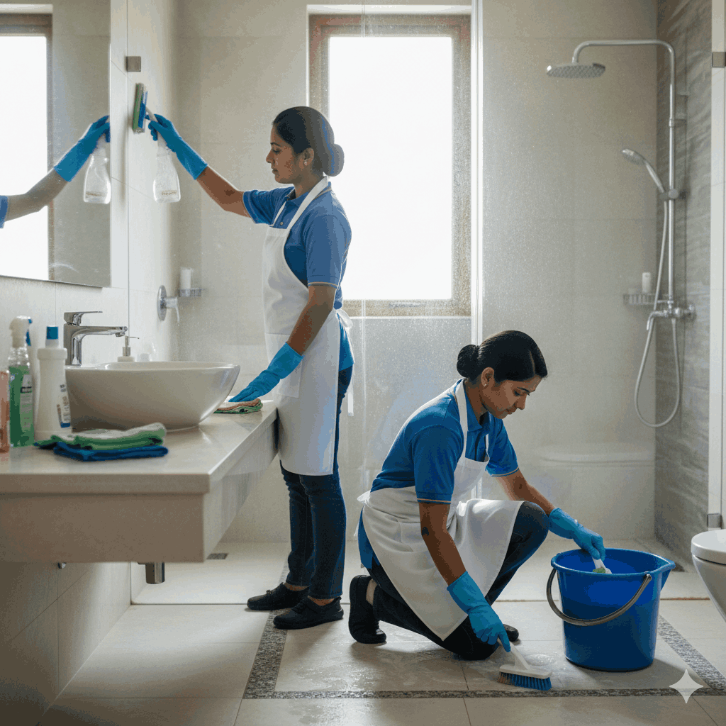 Professional house keeping staff providing home cleaning services in Visakhapatnam